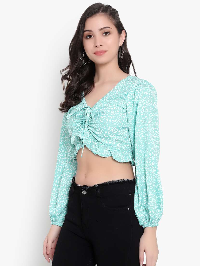 women printed smocked crop top - 20550963 -  Standard Image - 1