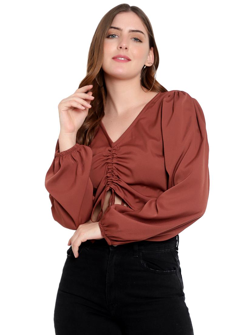 brown crepe crop top - 20550999 - Zoom Image - 0