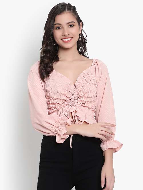 pink crepe crop top - 20551017 - Standard Image - 0