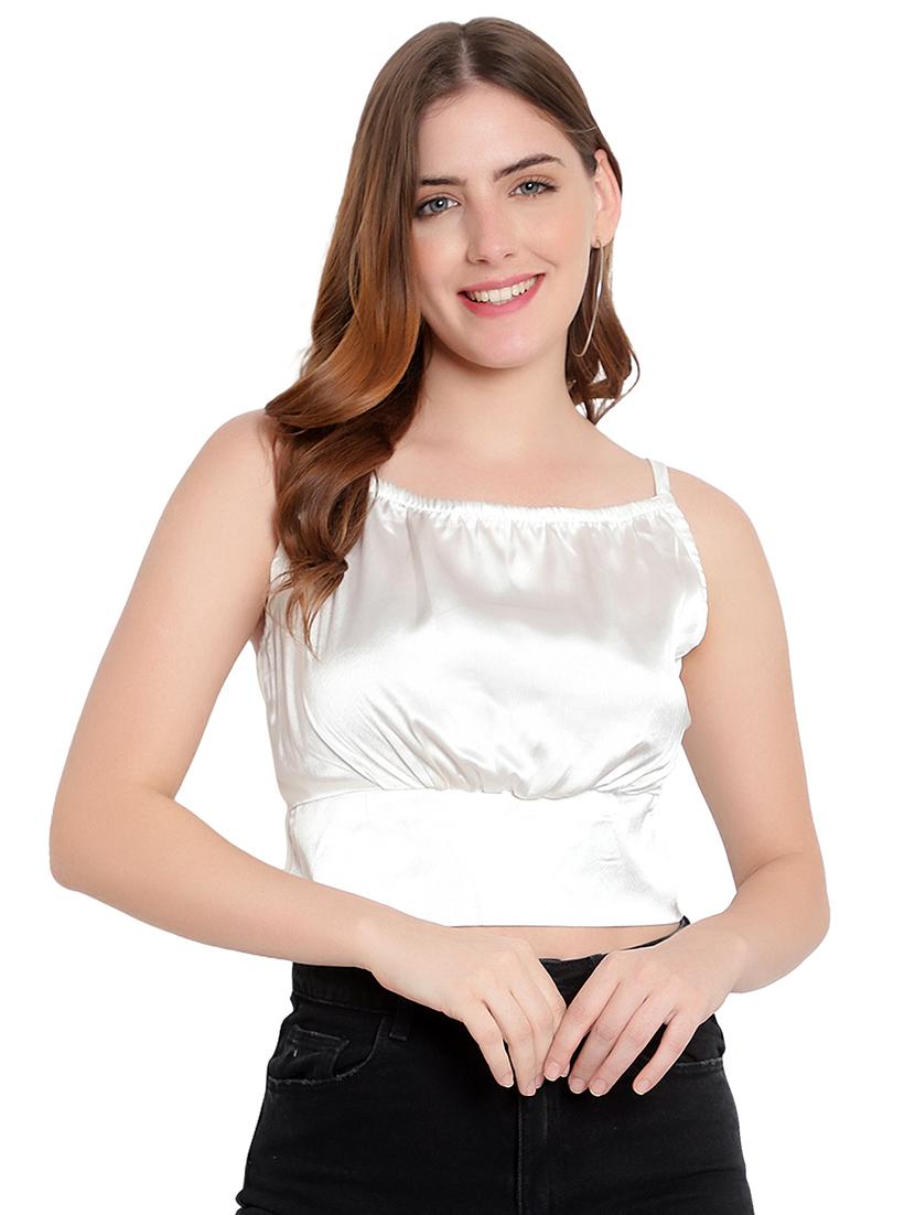women solid smocked detailed crop top - 20551024 -  Zoom Image - 0