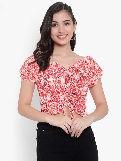red crepe crop top - 20551035 -  Standard Image - 0