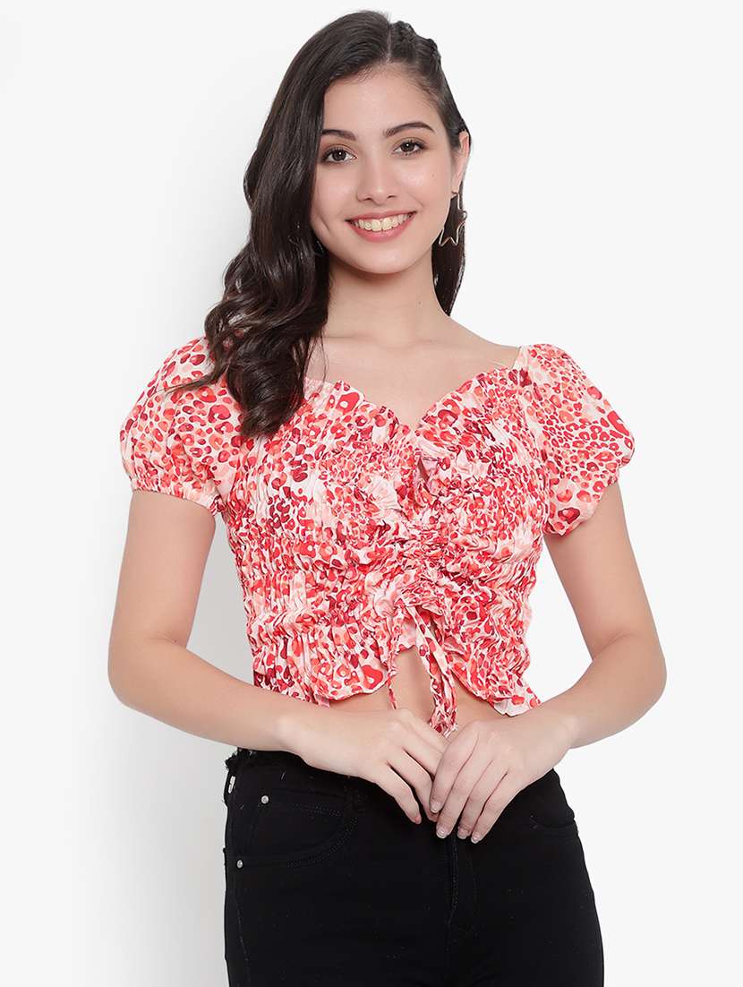red crepe crop top - 20551035 -  Zoom Image - 0