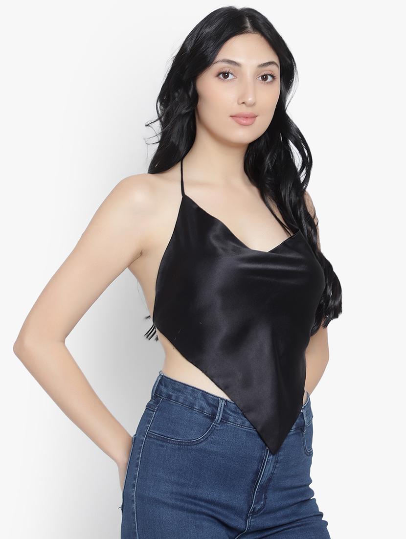 women solid halter nack backless top - 20551042 - Standard Image - 1