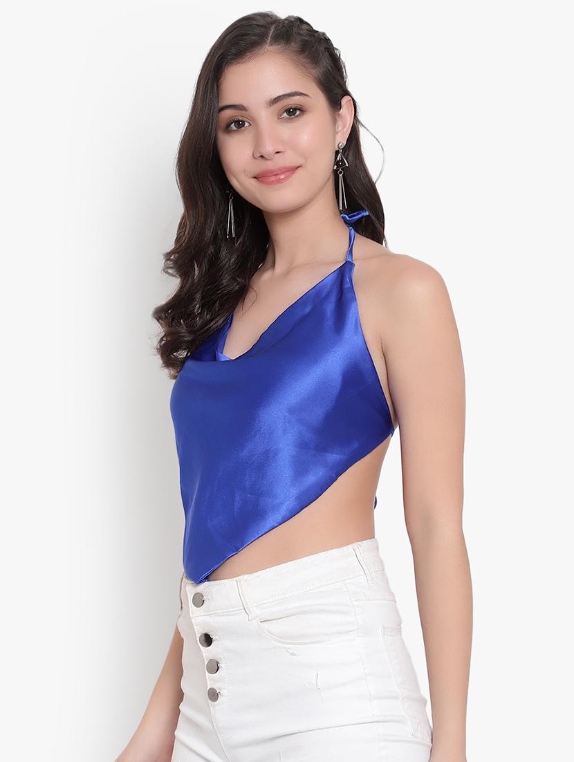 women solid halter nack backless top - 20551060 - Standard Image - 1