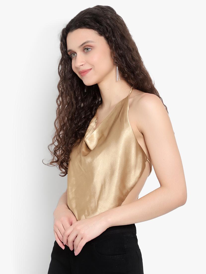 women solid halter nack backless top - 20551078 - Standard Image - 1