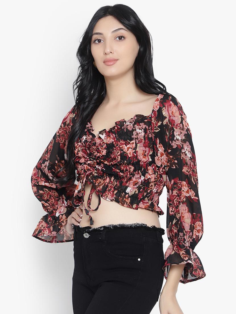 multi colored georgette crop top - 20551089 -  Standard Image - 1