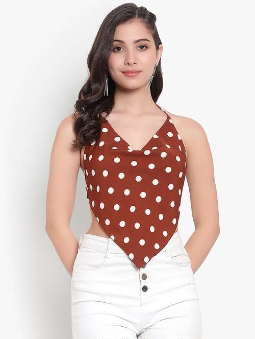 women polka doted backless top - 20551132 - Standard Image - 0