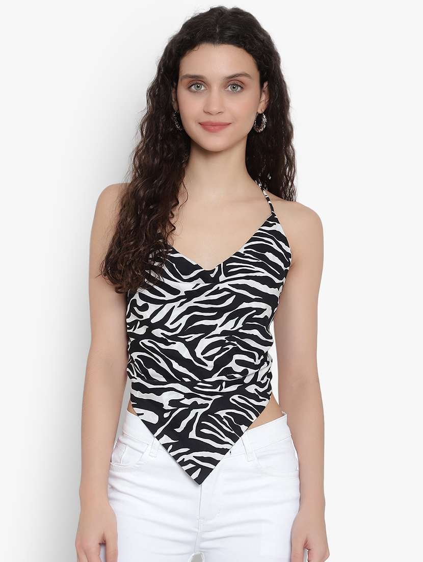 women animal print backless top
