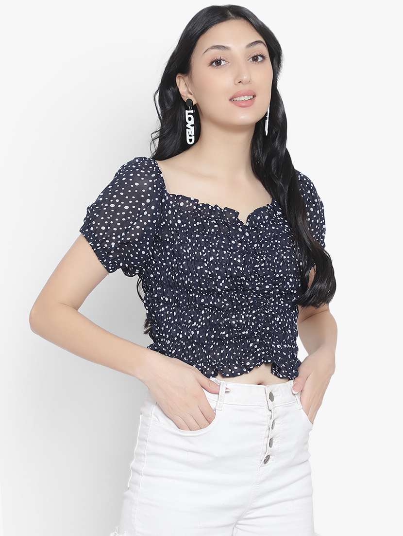 navy blue georgette crop top - 20551172 - Standard Image - 1