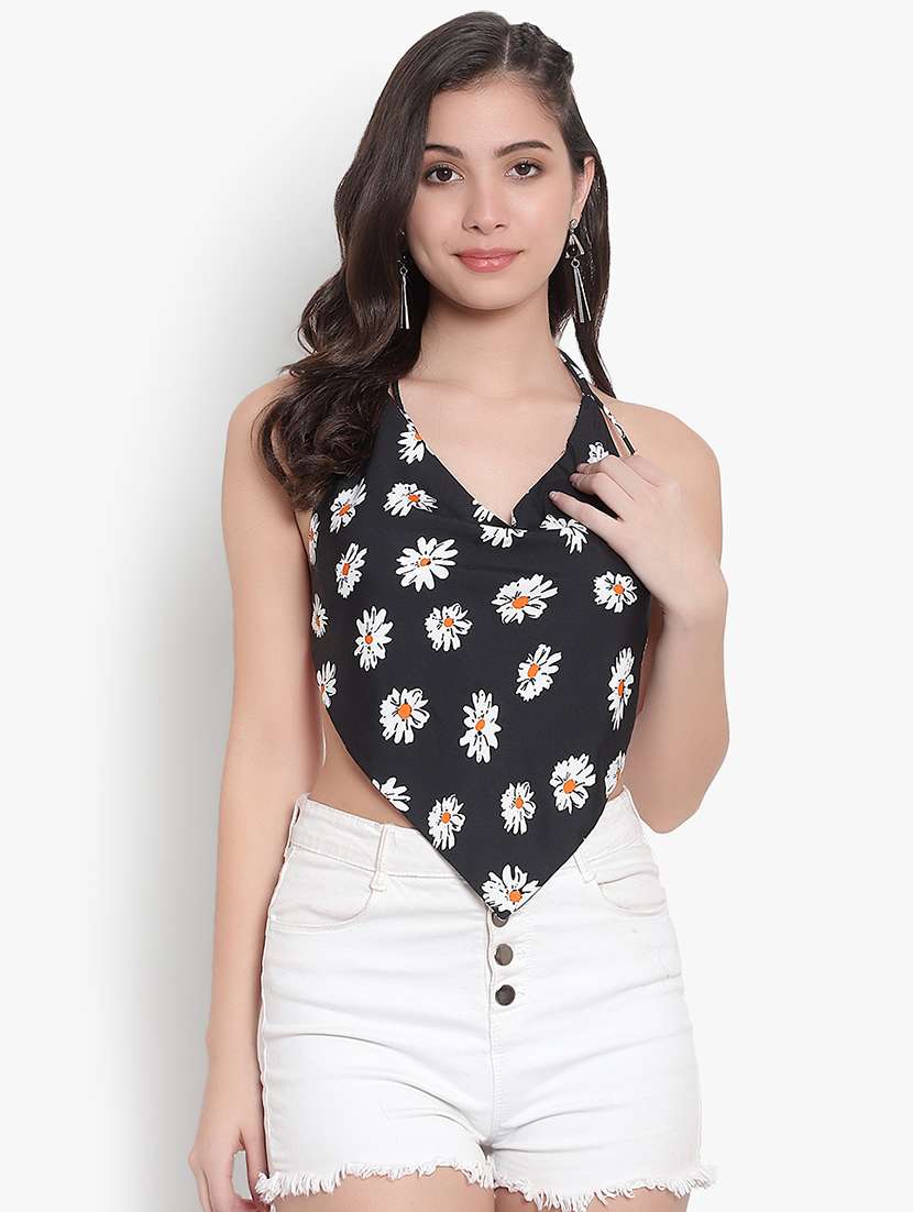 women floral print backless top