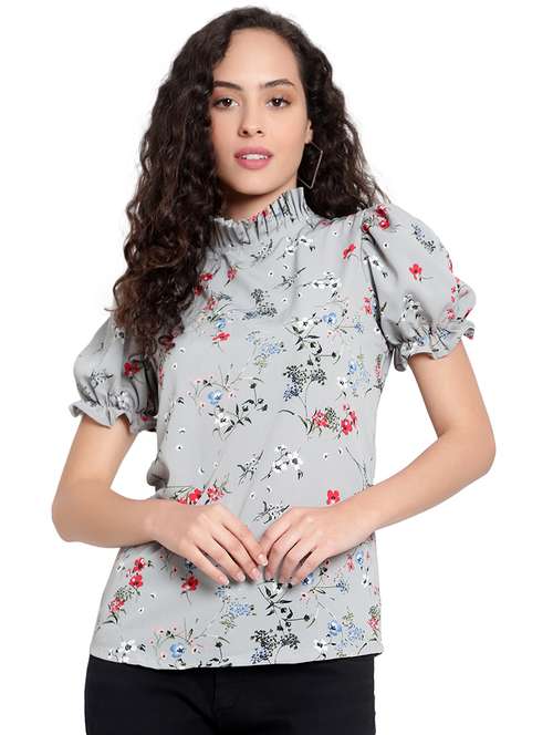 grey crepe regular top - 20551251 -  Standard Image - 0