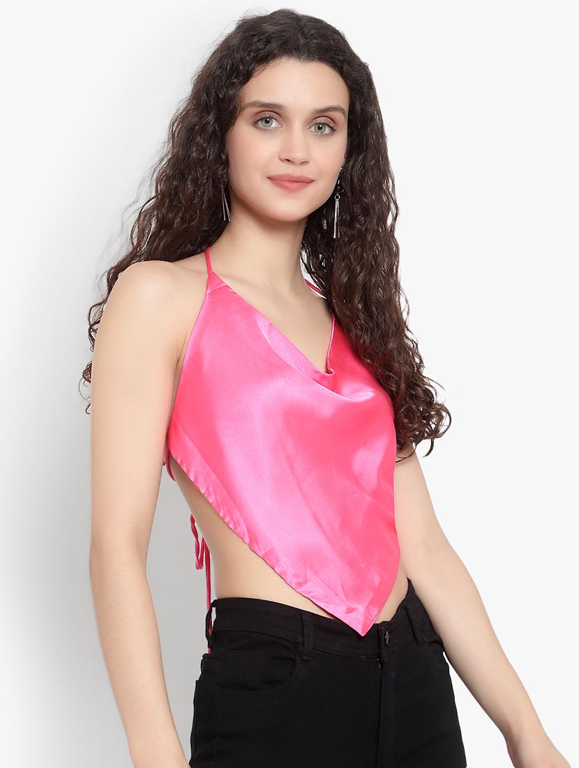pink satin crop top - 20551276 - Standard Image - 1