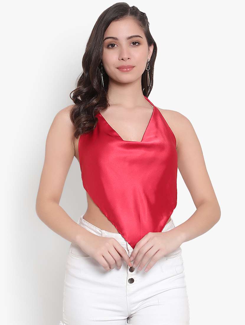 red satin crop top