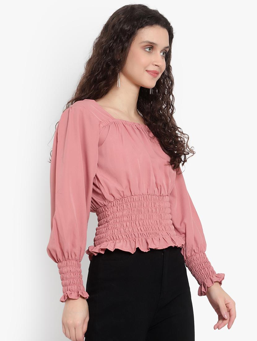 pink crepe crop top - 20551316 - Standard Image - 1