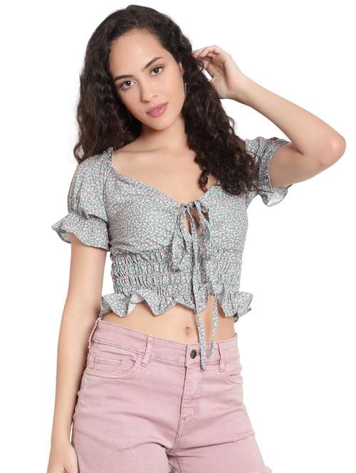grey crepe crop top - 20551395 -  Standard Image - 0