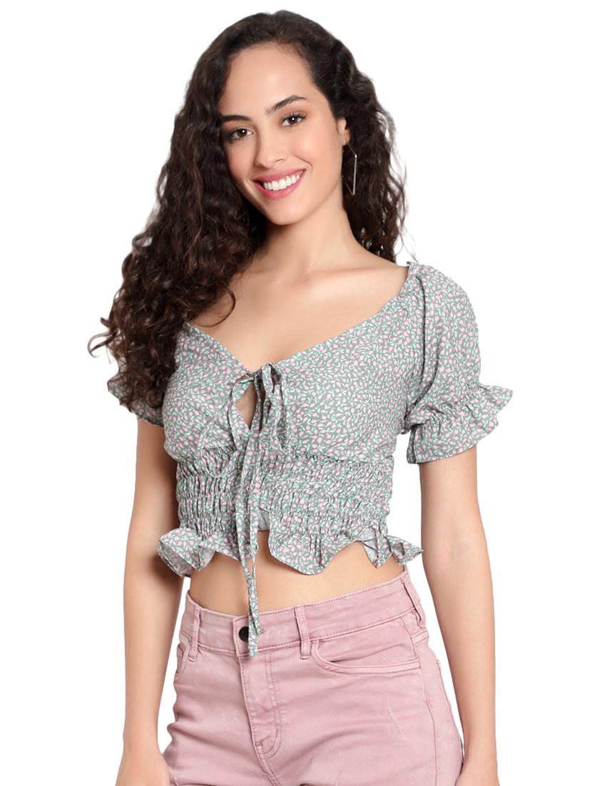 grey crepe crop top - 20551395 - Standard Image - 1