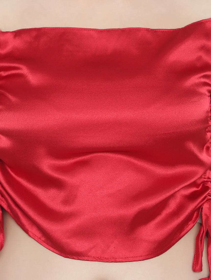 women solid smocked detailed crop top - 20551402 - Standard Image - 4