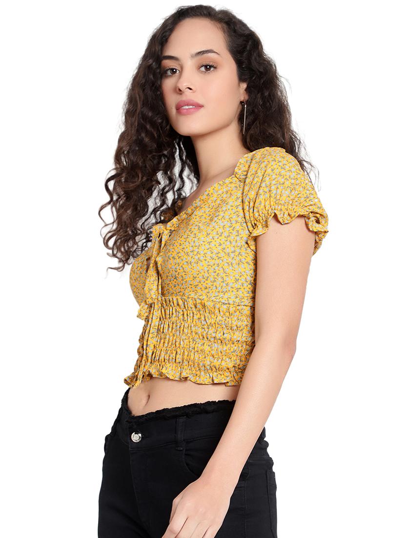 yellow crepe crop top - 20551413 - Standard Image - 1