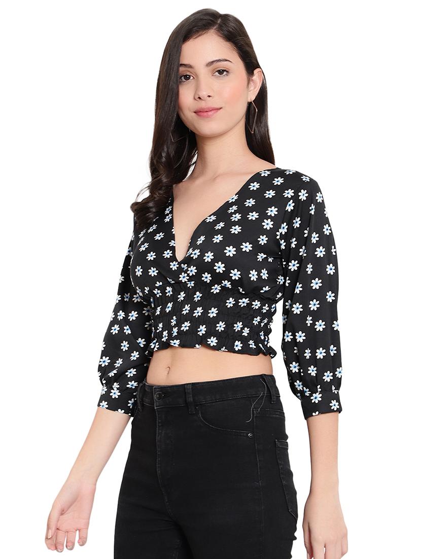 black crepe crop top - 20551424 -  Standard Image - 1