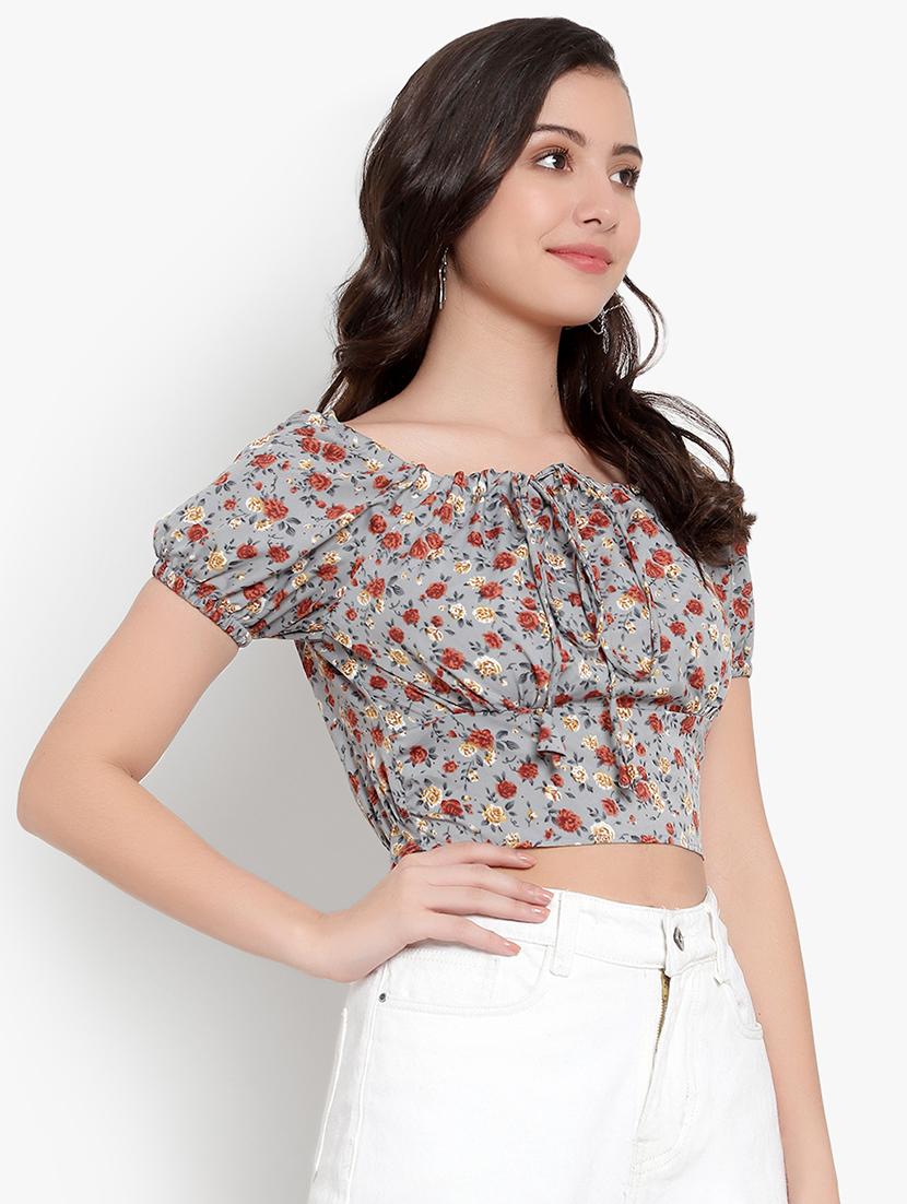 grey crepe crop top - 20551431 - Standard Image - 1