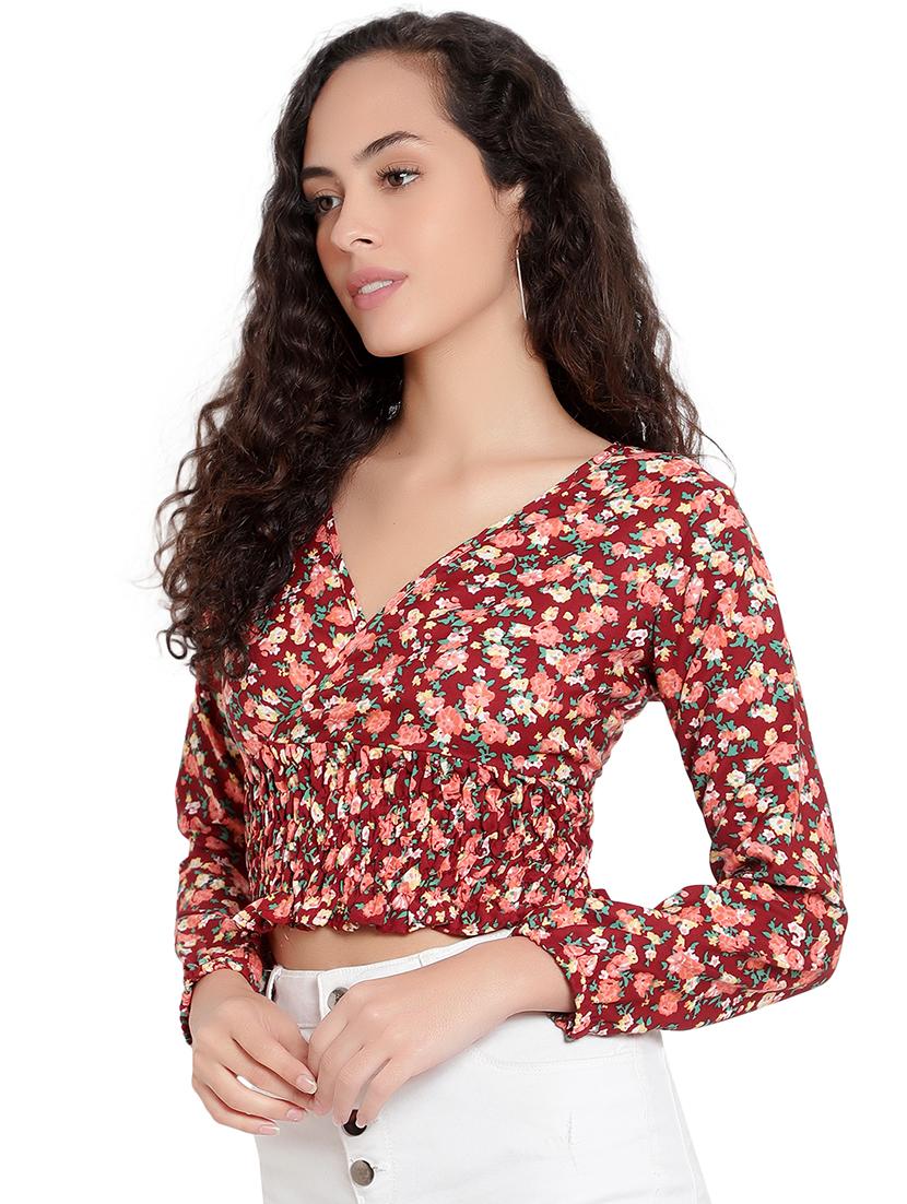 maroon crepe crop top - 20551442 - Standard Image - 1