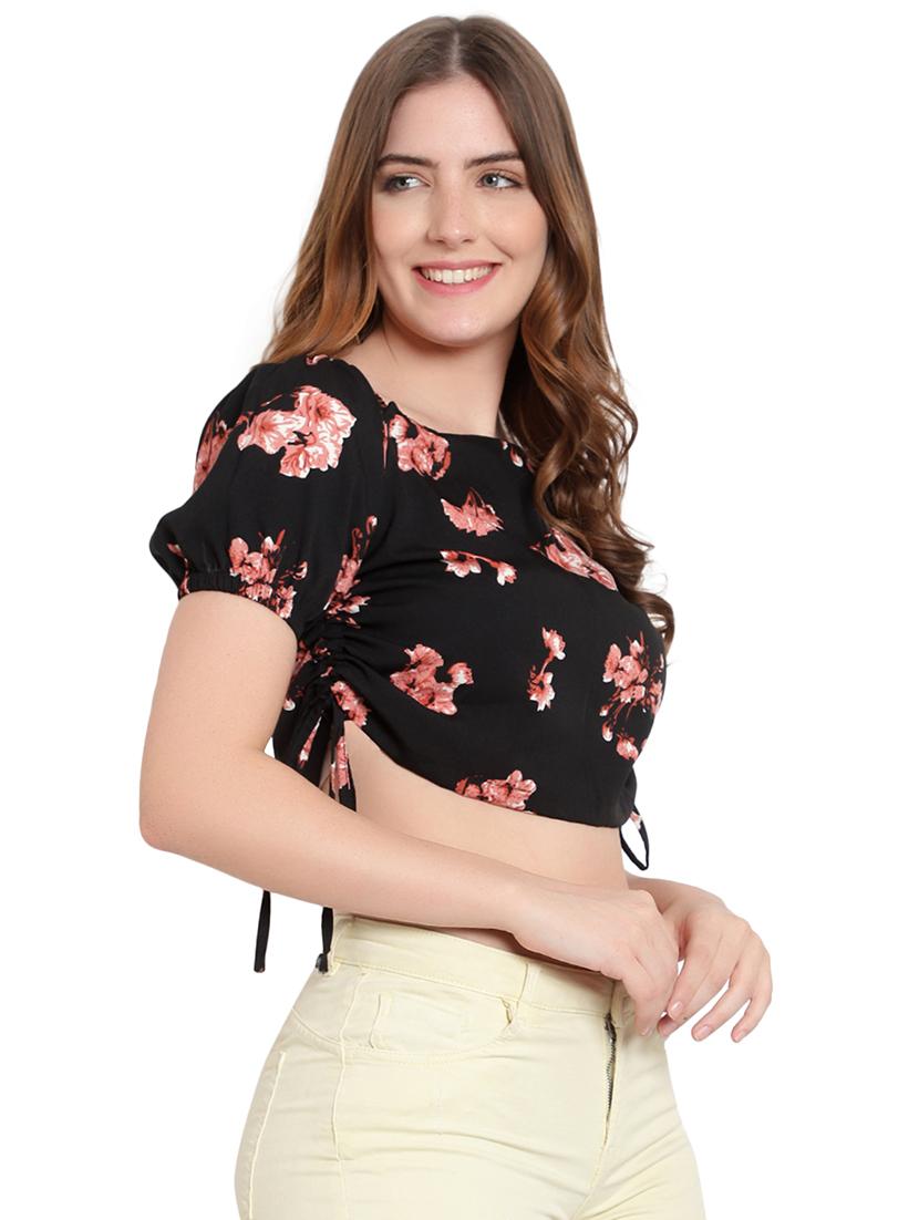 black crepe crop top - 20551456 - Standard Image - 1