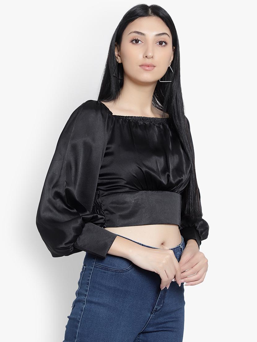 black satin crop top - 20551467 - Standard Image - 1