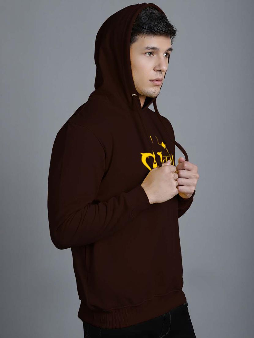 men typography printed brown fleece hooded sweatshirt - 20551475 - Standard Image - 1