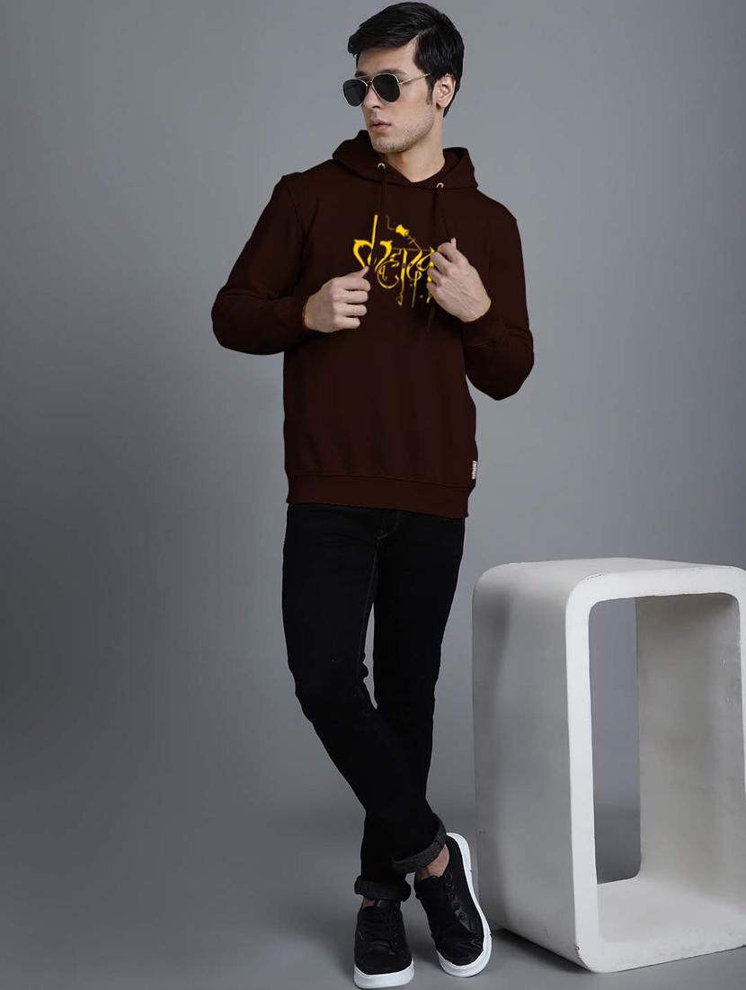 men typography printed brown fleece hooded sweatshirt - 20551475 - Standard Image - 4