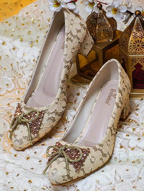 women beige embellished slip on pumps - 20551537 -  Standard Image - 0
