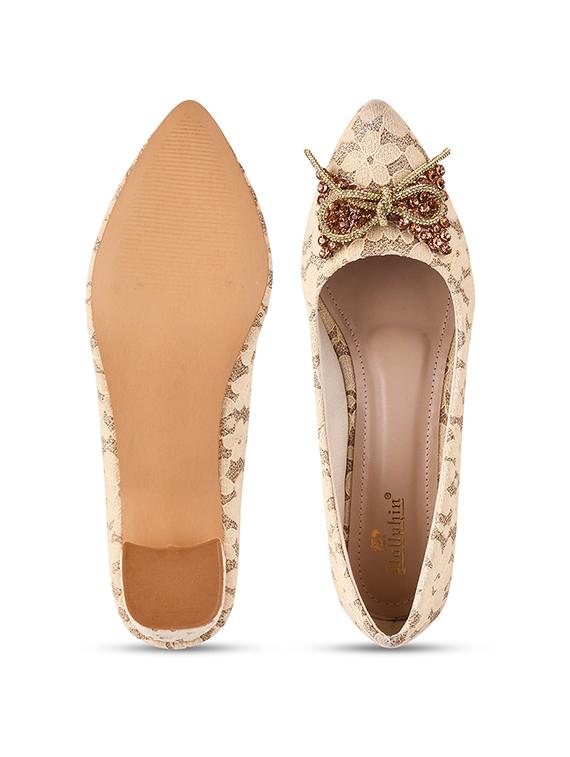 women beige embellished slip on pumps - 20551537 - Standard Image - 4