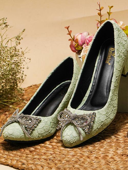 women green embellished slip on pumps - 20551539 - Standard Image - 0