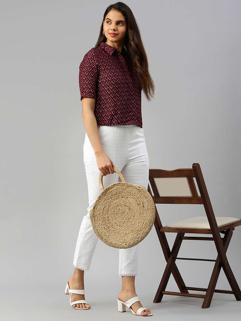 women printed collared short sleeve crop shirt - 20551778 - Standard Image - 4