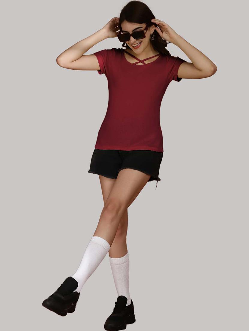 maroon solid regular top - 20551896 - Standard Image - 4