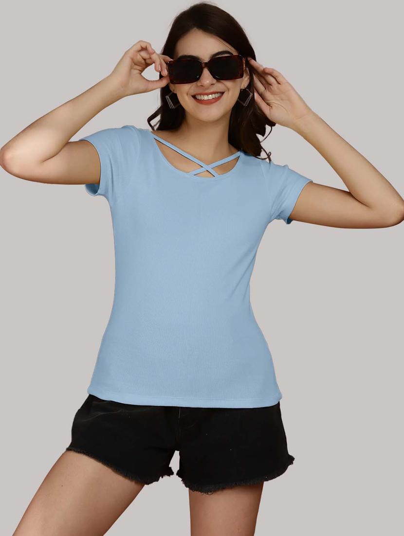 light blue solid regular top - 20551904 - Standard Image - 4