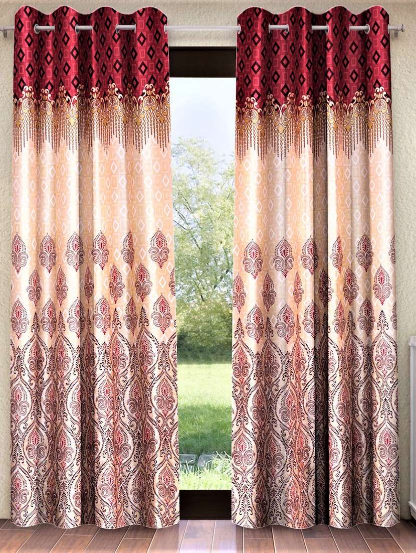 home sizzler 2 piece ethnic motif border panel eyelet polyester maroon window curtain