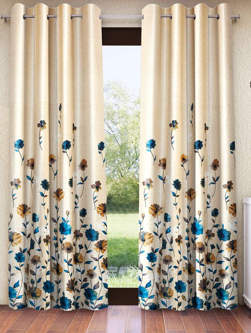 home sizzler 2 pieces digital print eyelet polyester blue window curtains