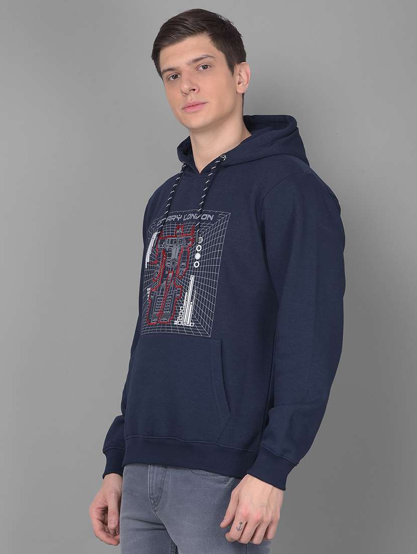 men graphic printed navy blue hooded sweatshirt - 20554891 - Standard Image - 1