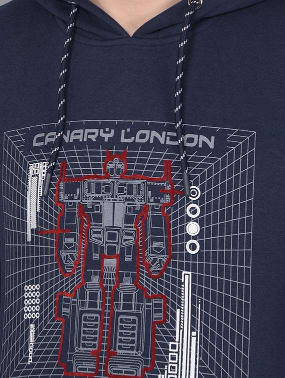 men graphic printed navy blue hooded sweatshirt - 20554891 - Standard Image - 4