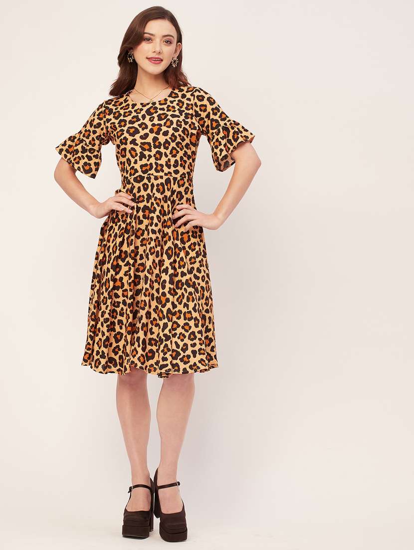 women animal print fit & flare dress