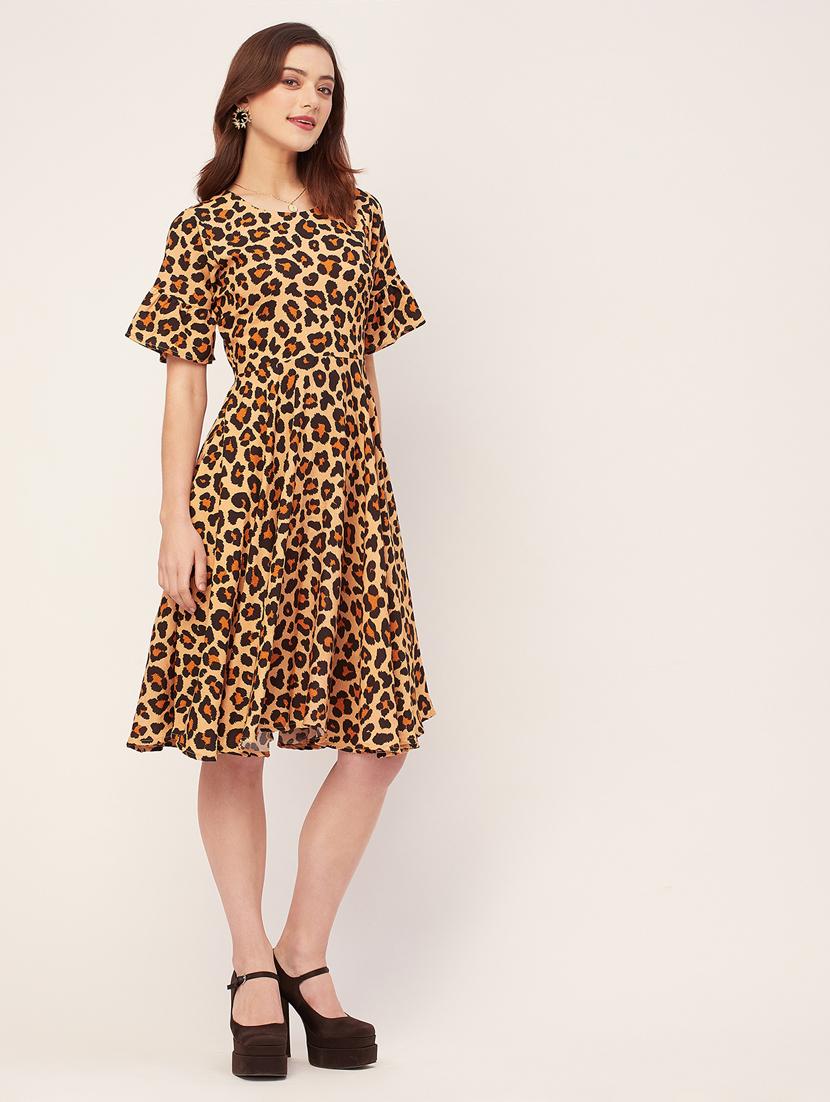 women animal print fit & flare dress - 20555334 - Standard Image - 1