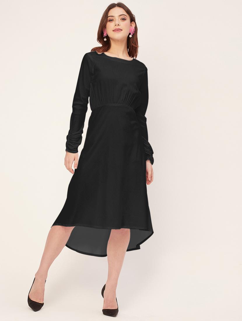 women solid long sleeves high-low dress - 20555336 -  Zoom Image - 0