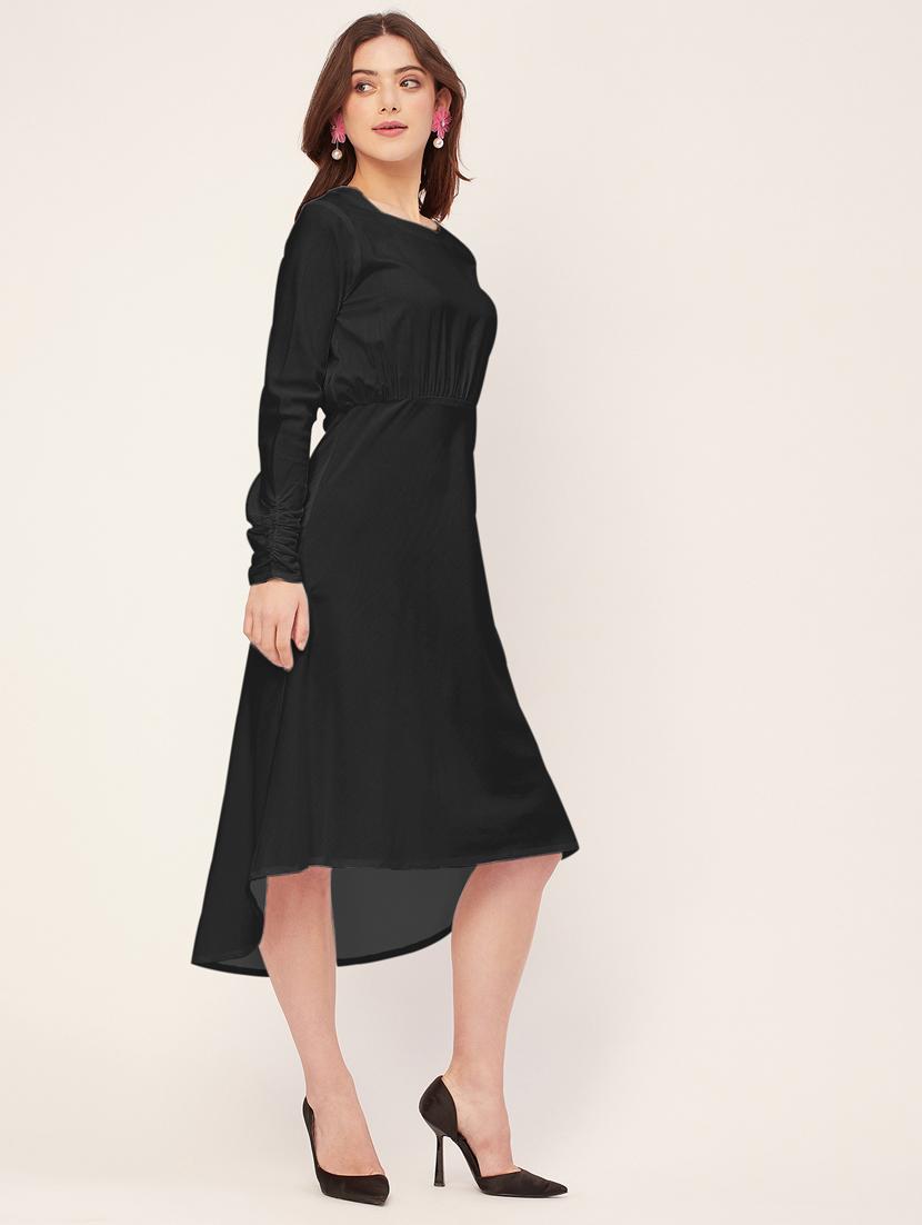 women solid long sleeves high-low dress - 20555336 - Standard Image - 1