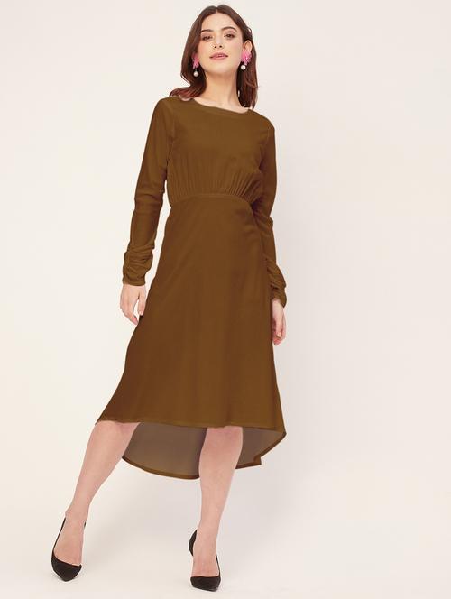 women solid long sleeves high-low dress - 20555339 - Standard Image - 0