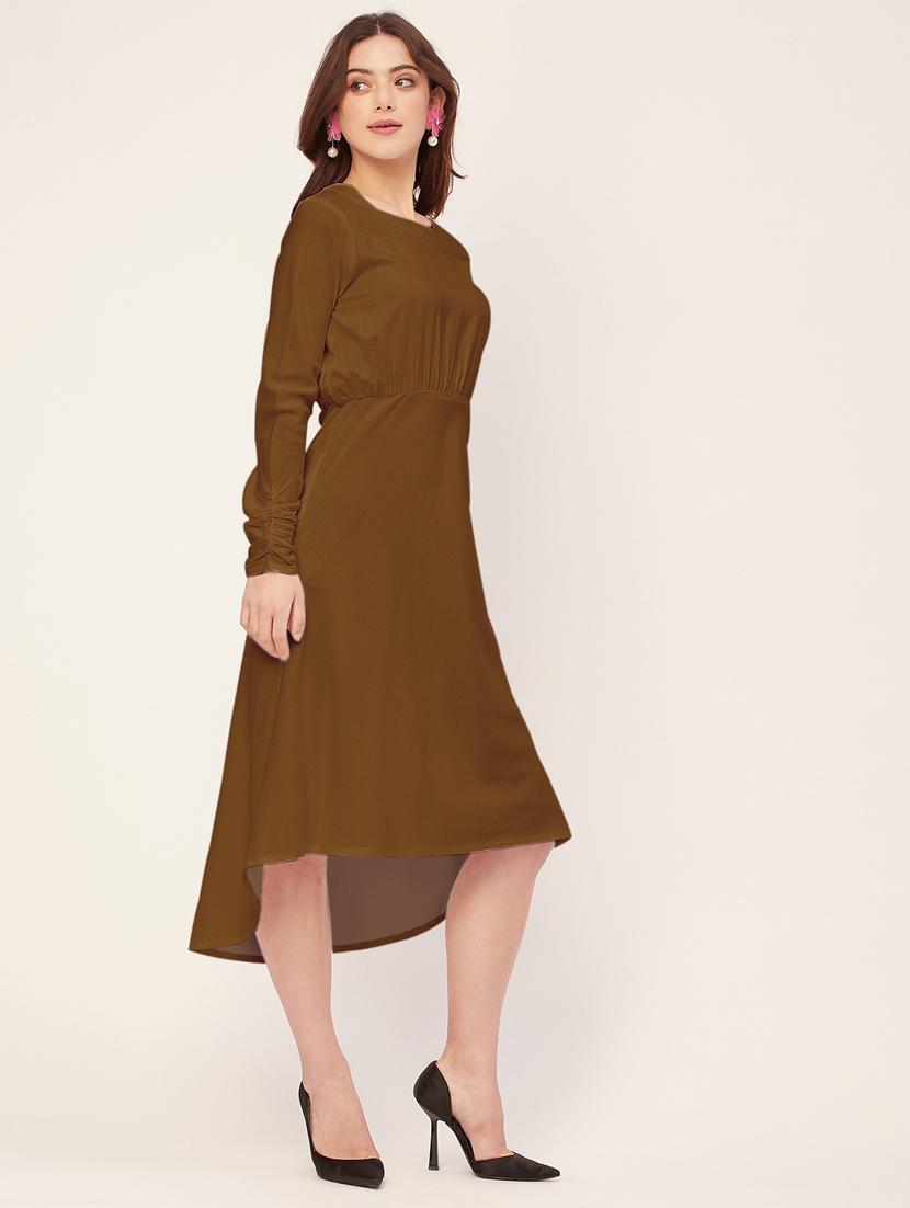 women solid long sleeves high-low dress - 20555339 - Standard Image - 1