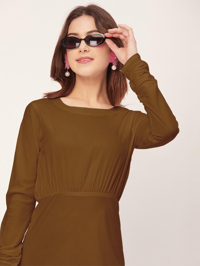women solid long sleeves high-low dress - 20555339 - Standard Image - 4