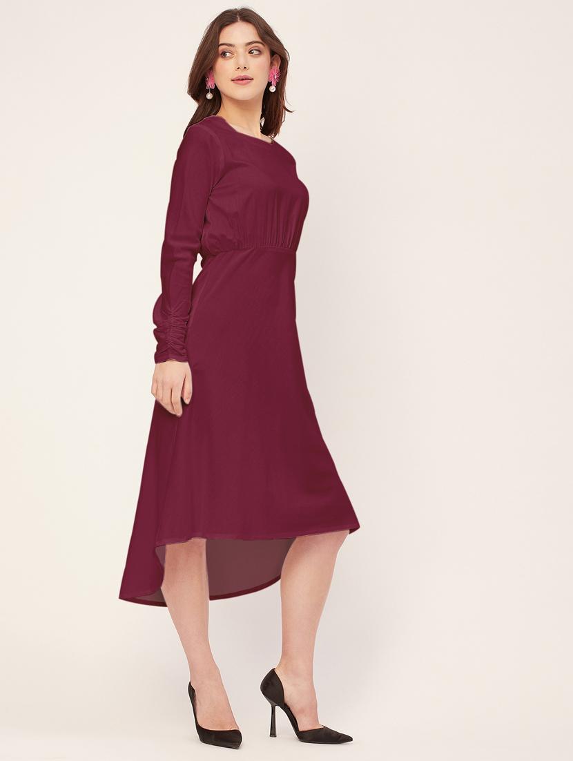 women solid long sleeves high-low dress - 20555340 -  Standard Image - 1