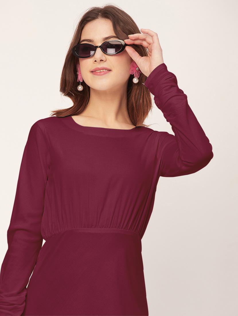 women solid long sleeves high-low dress - 20555340 - Standard Image - 4