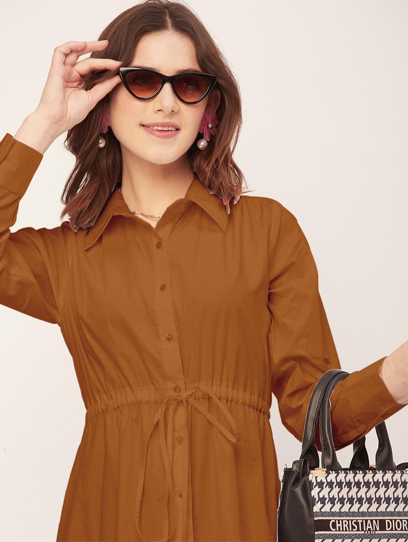 women solid button downed shirt dress - 20555347 - Standard Image - 4