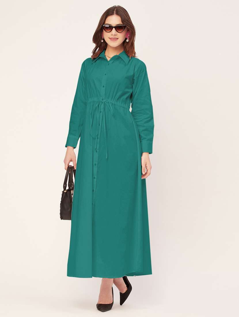 women solid button downed shirt  dress